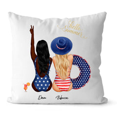 American Sisters Pillow - Summer & Beach Sisters Personalized Friendship Pillows For 2 and 3
