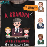 Personalized Grandfather T-shirt - A Grandpa and His Grandkids It's An Awesome Time Personalized T Shirts Black and More