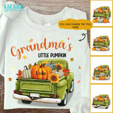 Fall Family Sweatshirt - Grandma & Grandpa's Little Pumpkin Personalized Fall Sweatshirt  With Name