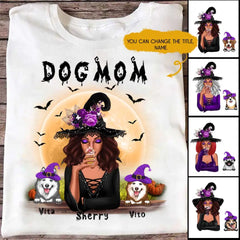 Witch Dog Mom T Shirts - Up to 6 Dogs Halloween T Shirts Customization for Dog Mom