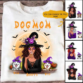 Halloween Dog Mom T Shirt - Up to 6 Dog Witch Personalized T-Shirts for Dog Moms