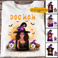 Halloween Dog Mom T Shirt - Up to 6 Dog Witch Personalized T-Shirts for Dog Moms