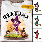 Grandma & Mom T Shirt - Up to 6 Kids Personalized T-Shirts Customized Halloween Grandma & Mom Witch T-Shirts