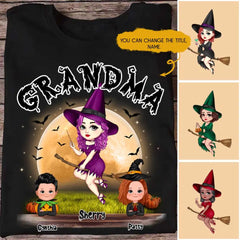 Grandma & Mom Witch T Shirt - Up to 6 Kids Personalized T-Shirts Customized Halloween Grandma & Mom Gifts