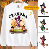Grandma & Mom Sweatshirt - Up to 6 Kids Personalized Sweatshirt Customized Halloween Grandma & Mom Witch Sweatshirt