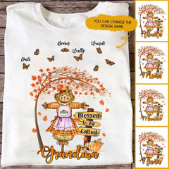 Grandma T Shirts - Blessed To Be Called Grandma Personalized Fall T Shirts