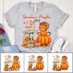 Grandma & Kids Pumpkin T Shirts - I Love Being a Grandma Personalized Fall Pumpkin T Shirts Halloween Gifts