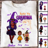 Witch Grandma & Kids T Shits - Rockin's The Grandma Life Personalized Halloween T Shirts Gifts