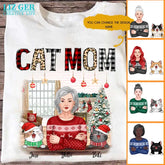 Cat Mom T Shirt - Christma Cat Mom Personalized T Shirt