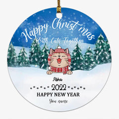 Cat Lover Ornaments - Happy Christmas With Cat Together Personalized Christmas Ornaments