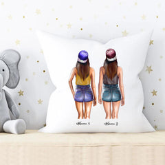 2 Sisters Pillow - Best Friends Pillow Long Distance Friendship Pillows Personalized Pillow for Bestie & BFF