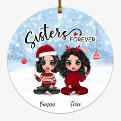 Sister Forever Ornaments - Up To 4 Sisters Sitting On The Snow Personalized Christmas Ornaments
