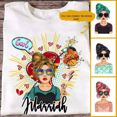 Comic Girl T-Shirt - Personalized Pop Art Girls T-Shirts With Name