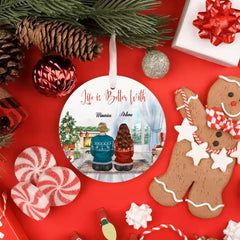Couple With Cat Ornament - Up To 4 Cats Personalized Ornaments For Couple