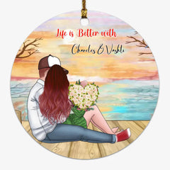 Couple With Dog Ornaments - Up To 3 Dogs Personalized Couple & Dog Ornament Gifts