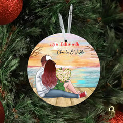 Couple With Dog Ornaments - Up To 3 Dogs Personalized Couple & Dog Ornament Gifts