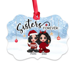 Sister Forever Ornaments - Up To 4 Sisters Sitting On The Snow Personalized Christmas Ornaments
