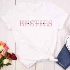 Personalized Besties T-Shirt with Name White