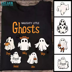 Halloween Ghost T Shirt - Naughty Little Ghost Personalized Black Shirts Halloween Gifts