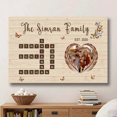 Personalized Family Name Sign - Custom Last Name Crossword Canvas Wall Art Decorations