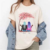 Pink Heart Leaves Personalized Sisters T-Shirt White for sisters