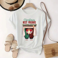 Christmas Sister Personalized Best Friends T Shirts With Name Withe for women