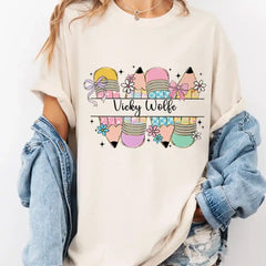Back To School T Shirt - Pencil Graphics Personalized Tee With Name for School Girl & Teacher (2)