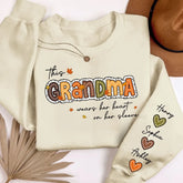 Fall Season This Grandma Wears Her Heart on Her Sleeve Personalized Sweatshirt for grandma (3)