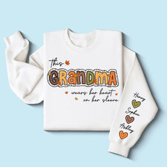 Fall Season This Grandma Wears Her Heart on Her Sleeve Personalized Sweatshirt for grandma (2)