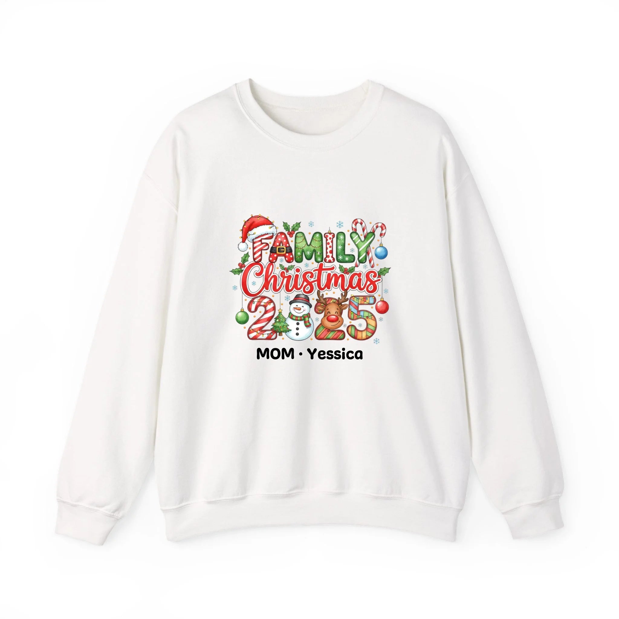 Matching Christmas Sweatshirt for Family Personalized customization With Name White for mom