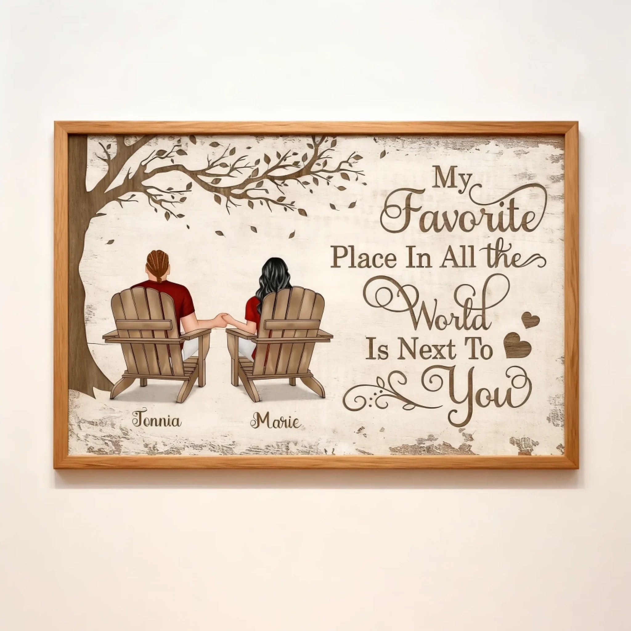 Personalized Couple Poster - Back View Couple Sitting Under Tree Customized Canvas Valentine's Day Gift