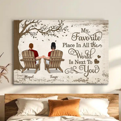 Personalized Couple Canvas Painting - Back View Couple Sitting Under Tree Customized Canvas Valentine's Day Gift Home Decor Wall Art