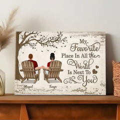 Personalized Couple Canvas Painting - Back View Couple Sitting Under Tree Customized Canvas Valentine's Day Gift Home Decor Wall Art