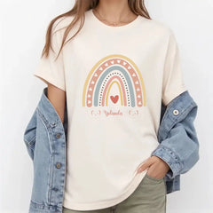 Personalized T-shirts for Girls - Boho Rainbow Name T-Shirt Custom Gift for Every Age white shirts