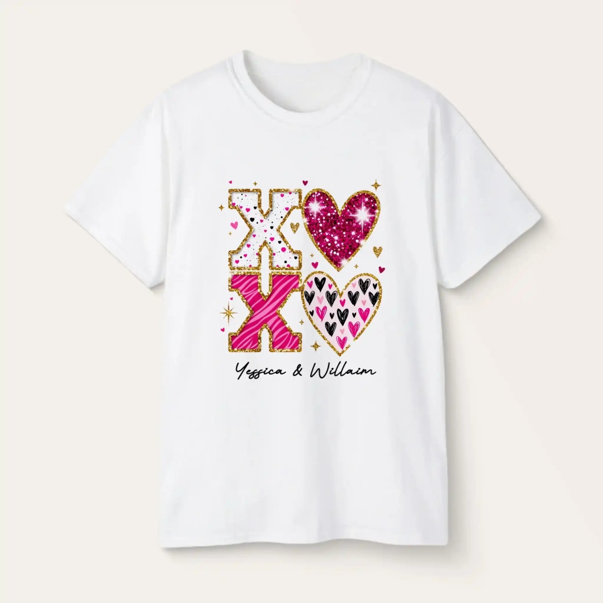 Personalized Couple T-shirts - XOXO Funny Matching Valentine’s Day Custom Name T-shirts for Couples White