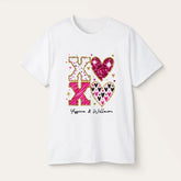 Personalized Couple T-shirts - XOXO Funny Matching Valentine’s Day Custom Name T-shirts for Couples White