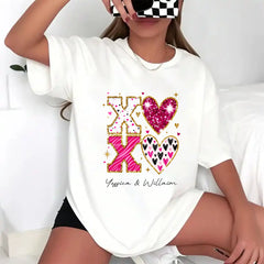 Personalized Couple T-shirts - XOXO Funny Matching Valentine’s Day Custom Name T-shirts for Couples white shirts