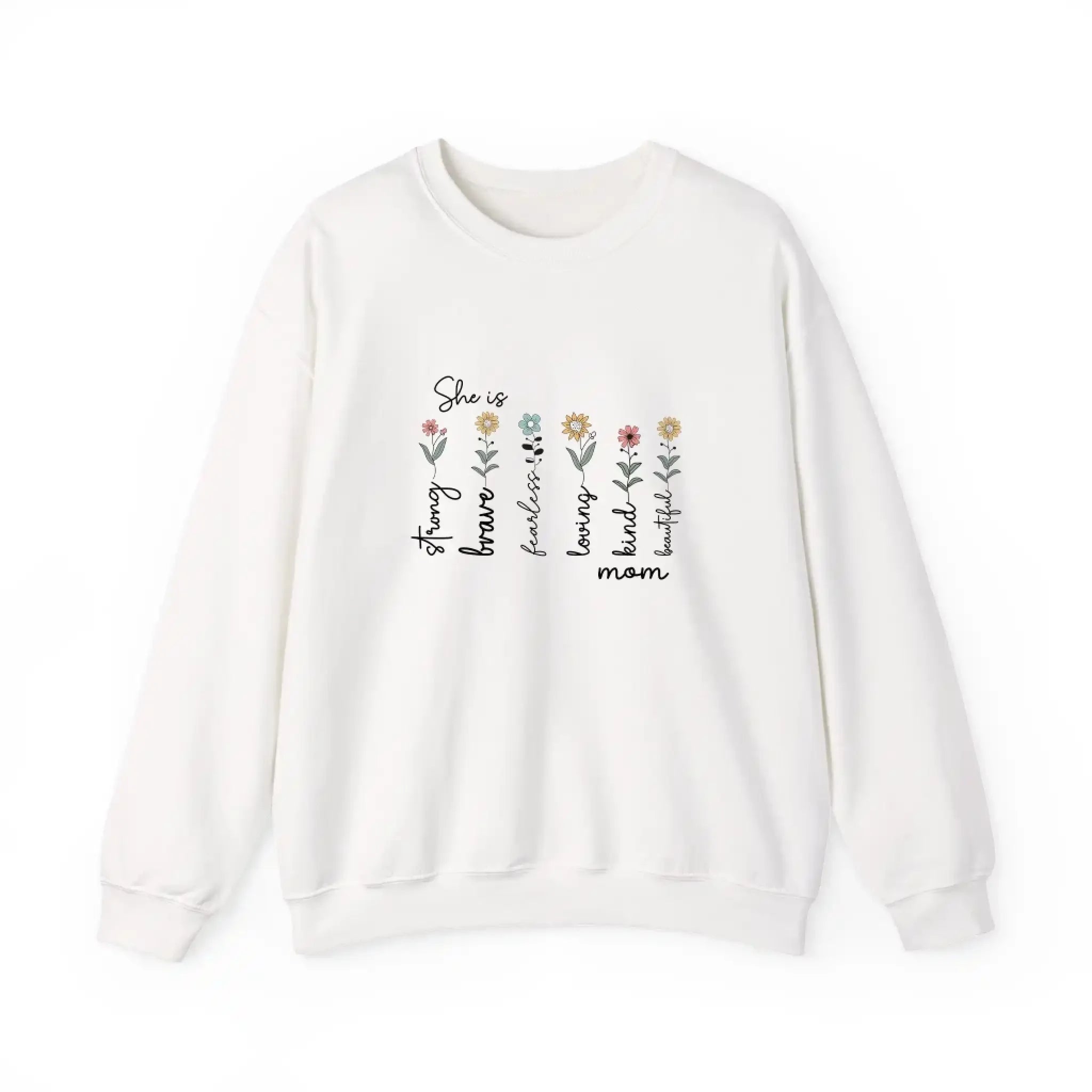 Custom Mom Gift - Personalized She is Strong Brave Fearless Floral Sweatshirt - Eco-Friendly US Cotton (S-5XL) (3)