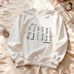 Custom Mom Gift - Personalized She is Strong Brave Fearless Floral Sweatshirt - Eco-Friendly US Cotton (S-5XL) (2)