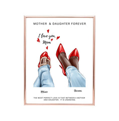 Mother And Daughter Poster - I Love You Mom Custom Mom & Daughter Print Poster Personalized Birthday Gift For Mom From Daughter