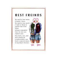 2 Sisters Poster - Best Friend Birthday Poster with Name Unique Gifts Ideas Long Distance Friendship Gifts