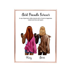 Fashion Denim Girl Poster - Best Friend Forever Coffee Time Personalized Poster Prints