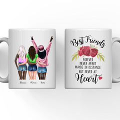 3 Sisters Mug - Best Friends Forever Never Apart Maybe In Distance But Never At Heart Personalized Mug