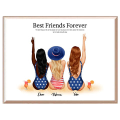 American Sisters Poster - Summer & Beach Sisters Personalized Friendship Gifts For 2 and 3