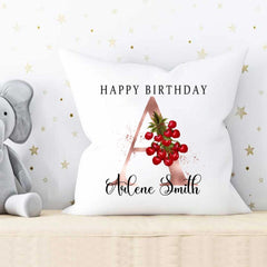 Happy Birthday Pillow - Rose Gold Cherry Alphabet Personalized Birthday Pillow