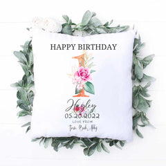 Birthday Gift Pillow - Art Floral Number Personalized Birthday Throw Pillow