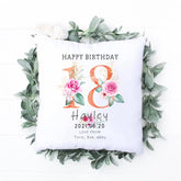 Birthday Gift Pillow - Art Floral Number Personalized Birthday Throw Pillow