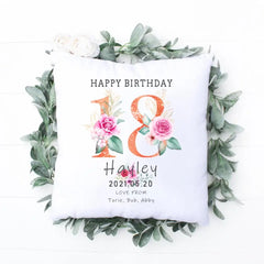 Birthday Gift Pillow - Art Floral Number Personalized Birthday Throw Pillow