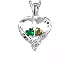 Personalized Heart Necklace - Custom Name Necklace Handmade Gemstone Set Silver Jewelry Valentine's Day Gifts