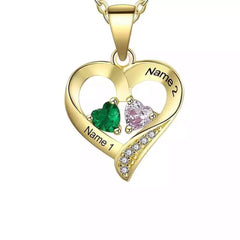 Personalized Heart Necklace - Custom Name Necklace Handmade Gemstone Set Silver Jewelry Valentine's Day Gifts